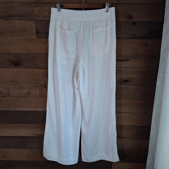 OLD NAVY Linen Blend High Rise Wide Leg Off White NWT Pants SZ MP - Picture 10 of 13
